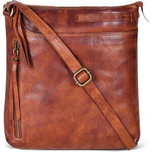 Classic Tan Leather Crossbody Bag with Adjustable Strap